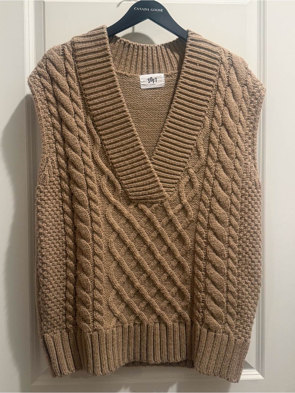 Sofft Cable Knit V-Neck Sweater Vest in Camel